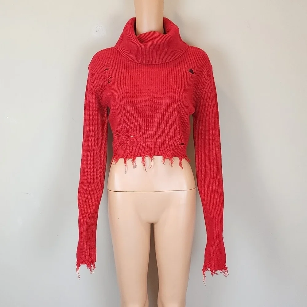 Signature8 Long Sleeve knit  Distressed Crop Sweater